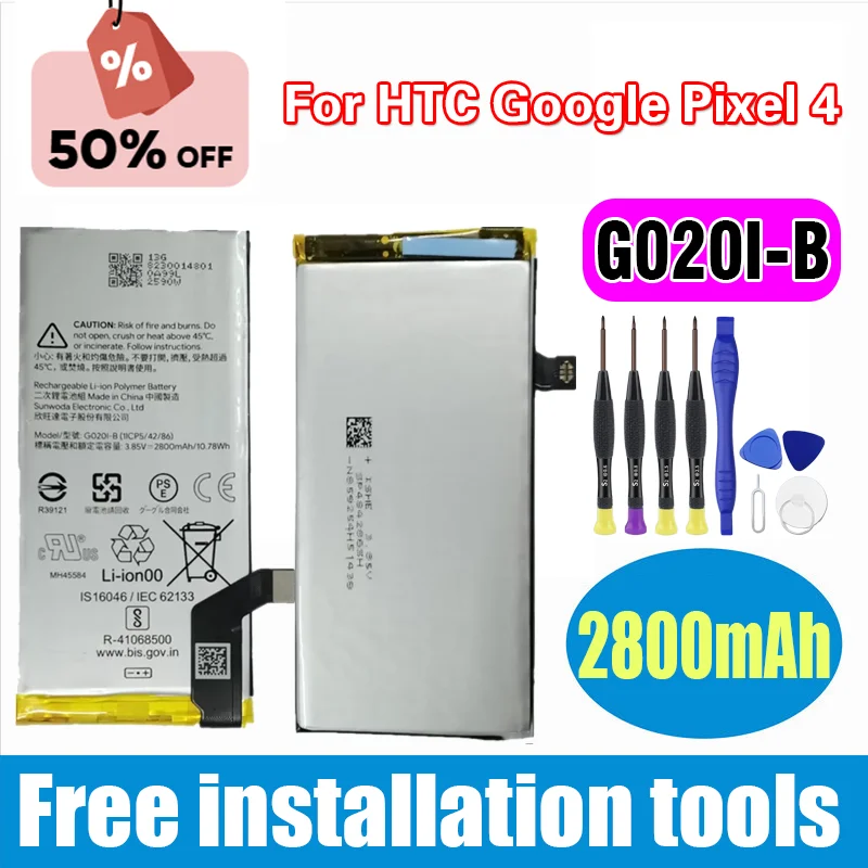 G020I-B Batteria di ricambio per HTC Google Pixel4 Pixel 4 Batteria per cellulare Bateria 2800mAh + Kit di strumenti