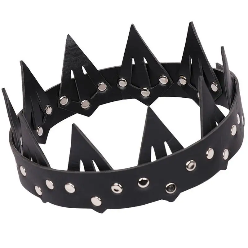 652F Halloween Leather Headdress Gothic Spiked Crown Novelty Cosplay Hair Accessories