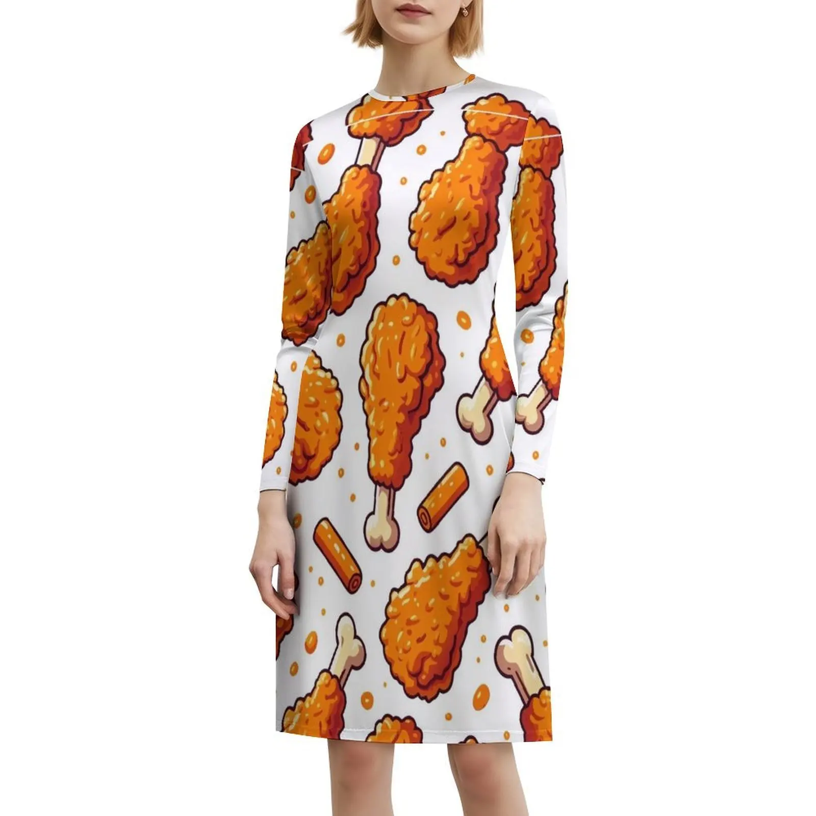 فستان قصير على شكل دجاجة مقلية مقرمشة على طراز بريبي للنساء على شكل حرف a فضفاض مناسب فستان يوم غير رسمي دجاج مقلي مقرمش