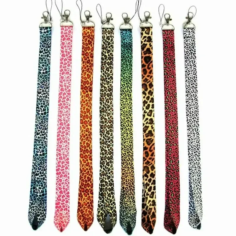 Leopard Print Fashion Mobile Phone Strap with Buckle Card Holder Key Chain Mobile Phone Organizer Durable Hanging Lanyard