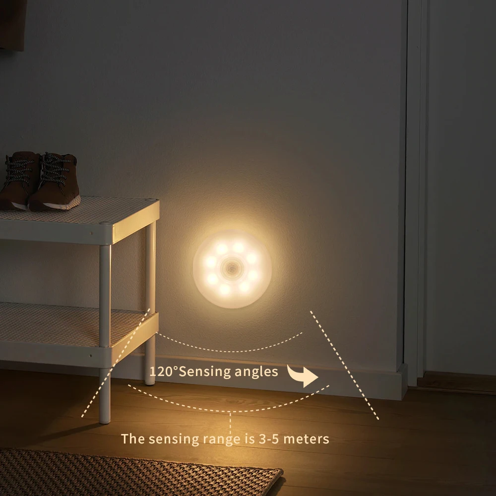 Motion Sensor Night Light USB Rechargeable Wireless Bedside Light LED Dimmable Magnet Night Lamp Bedroom Hallway Kitchen Closet