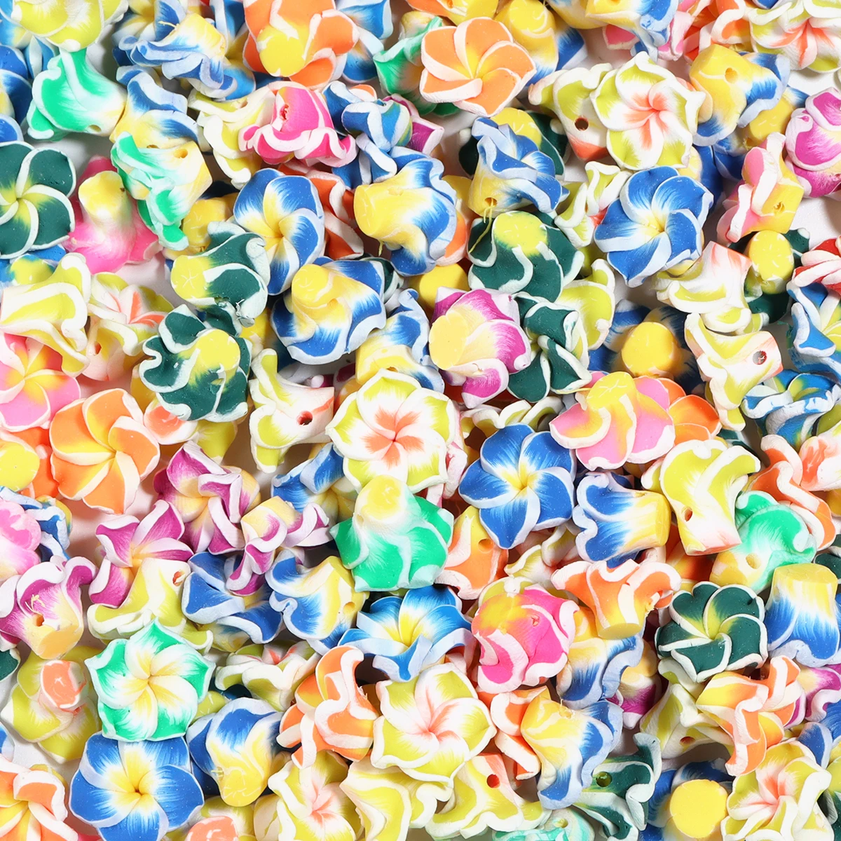 10pcs Polymer Flower Beads Mix Color 3 Sizes Plumeria Flower Loose Clay Beads for Jewelry Making DIY Earring Ornaments