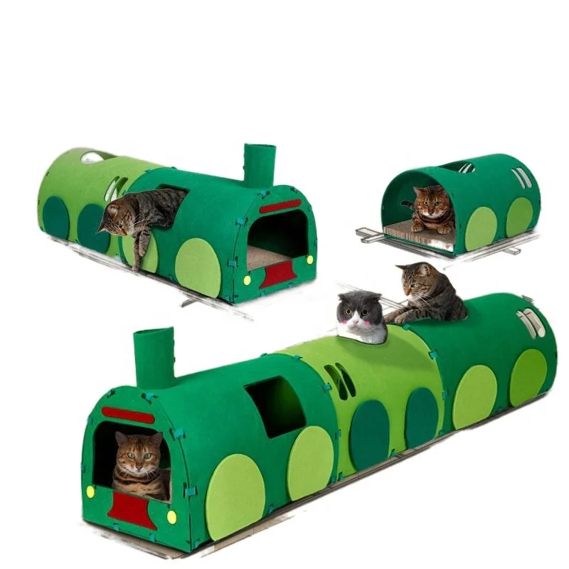 

USMILEPET New Arrival Train Cat Tunnel Nest Cat Scratching Board Cat Tunnel Toys Folding Tunnel for Indoor Toys