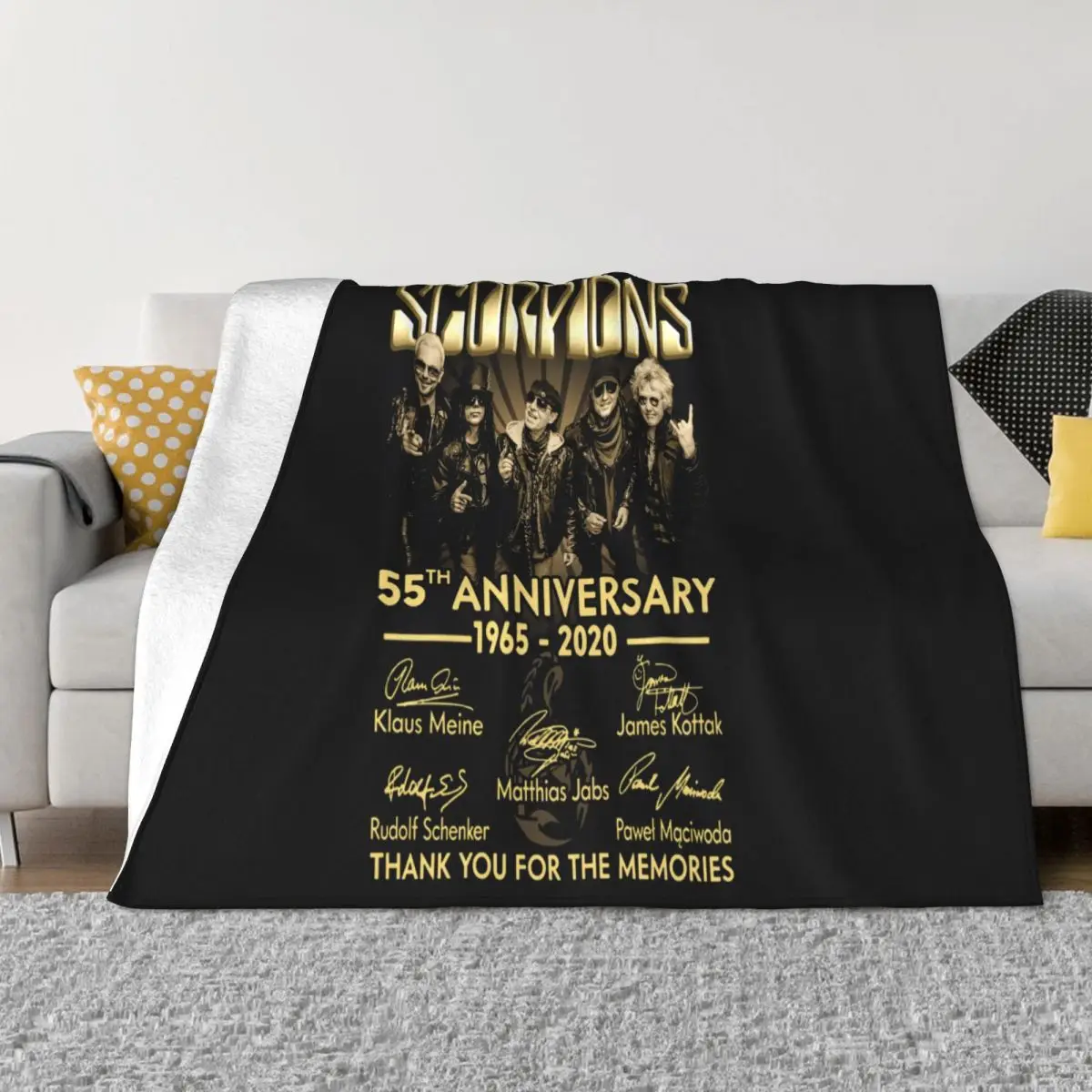 

Scorpions 55Th Anniversary 1965 ' 2020 Thank You Signature Men Black Farmhouse Throw Blanket