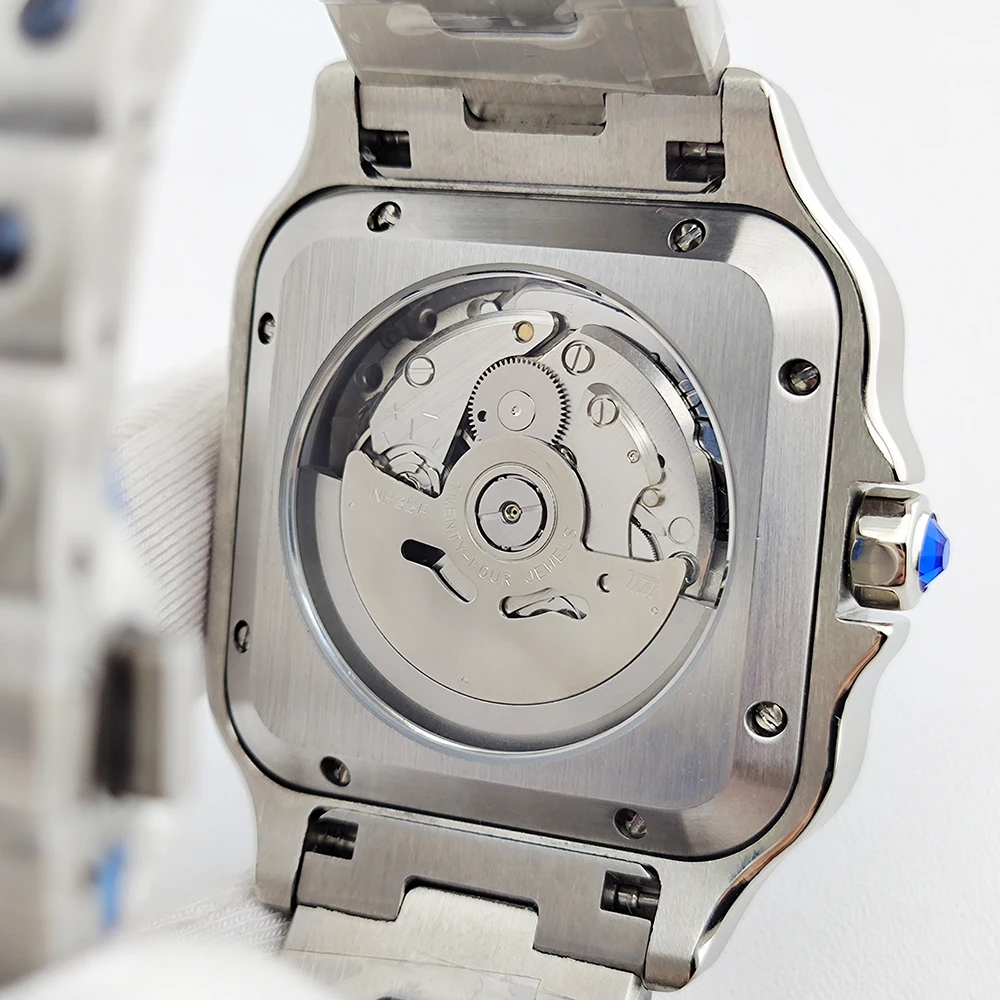 Reloj personalizado, reloj cuadrado, mecánico automático, números romanos, abertura para fecha, reloj de moda para hombre, reloj de acero inoxidable