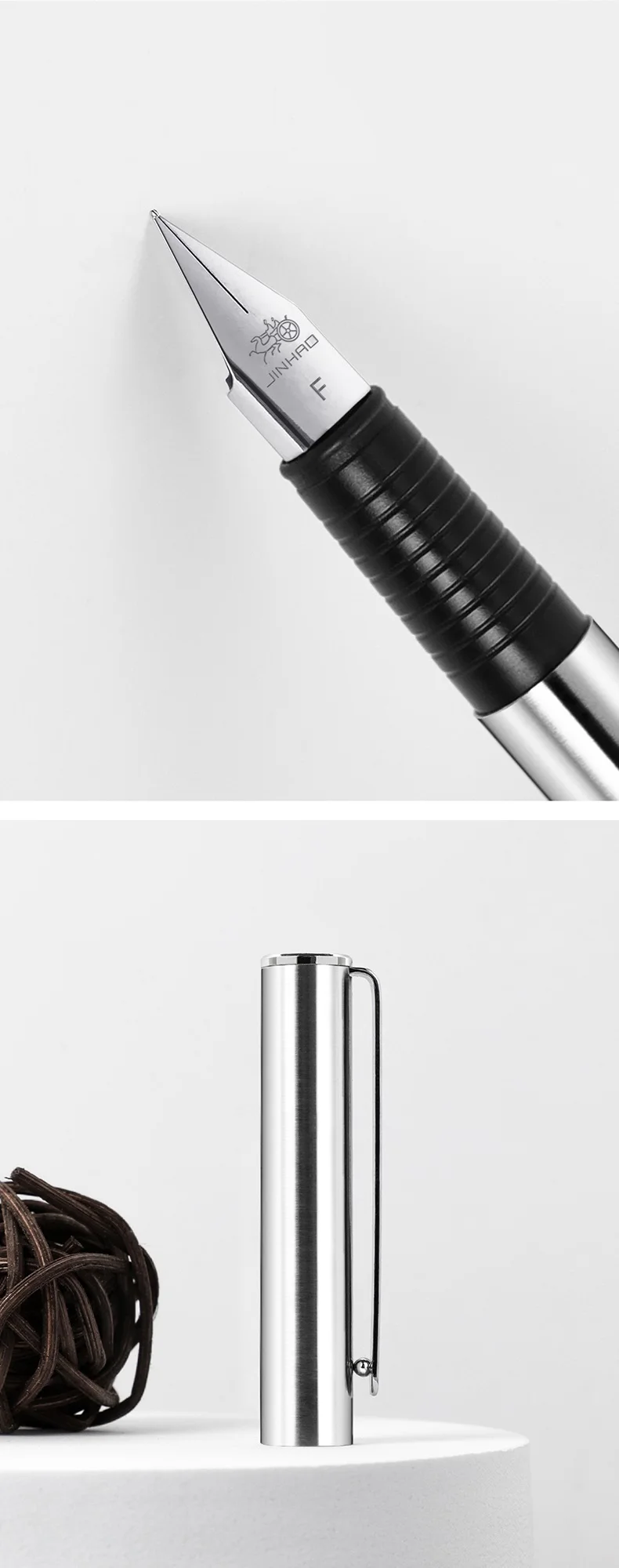 Jinhao 65 Füllfederhalter, mattschwarz, komplett aus Stahl, mit extra feiner Spitze, Tintenstifte zum Schreiben von Kalligraphie F7108 – Detail 5