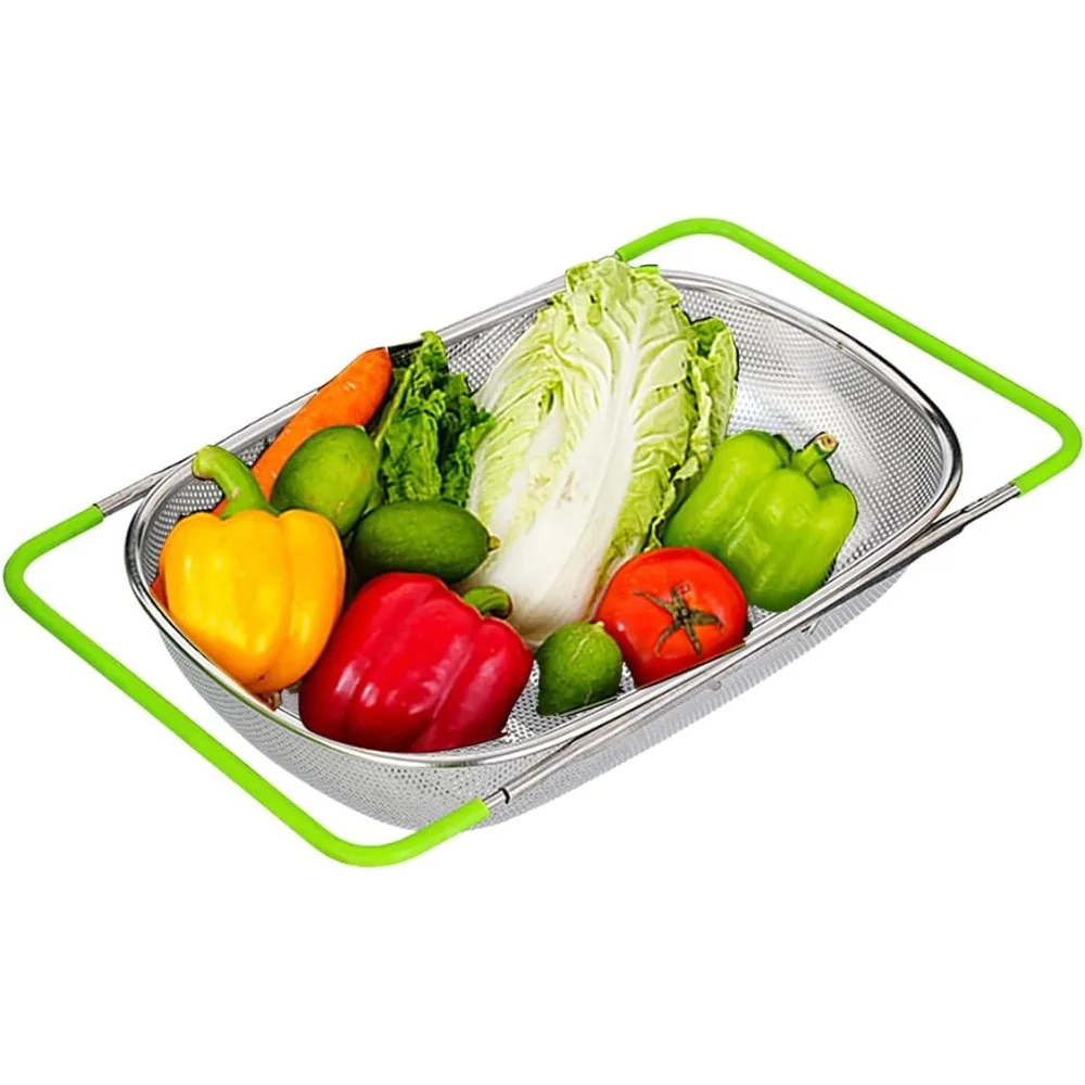 

TENTA Премиум-качество над раковиной, овальный маленький дуршлаг из нержавеющей стали с мелкой сеткой, корзиной для фильтра емкостью 2,5 литра и расширяемой R