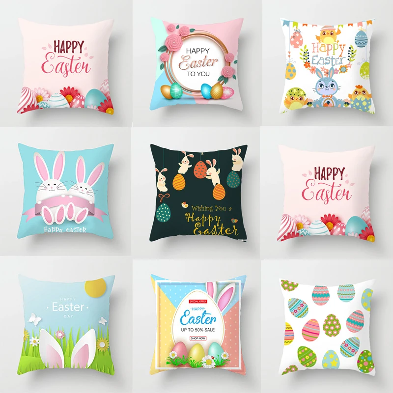 Easter Pillowcase Rabbit Bunny Eggs Pillow Cover For Easter Home Sofa Party Decorations Pillow Case 45*45CM