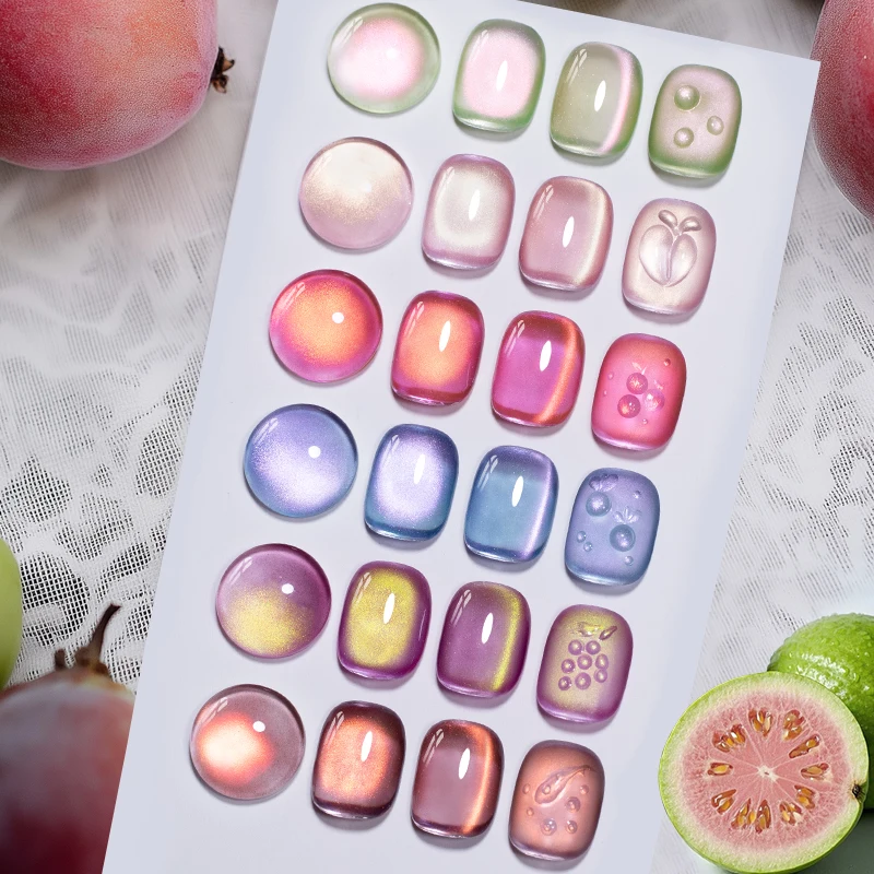 Esmalte en gel magnético de efecto ojo de gato, serie de frutas de verano de 7.5 ml, verde, morado, rosa, removible UV, barniz para arte de uñas 6
