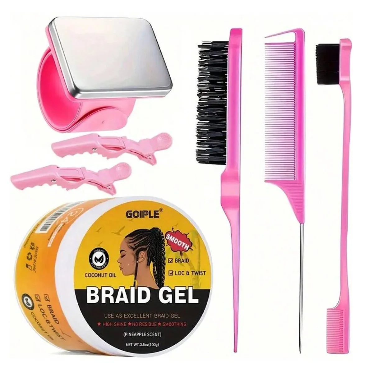 GOIPLE Strong Hold Braid Gel High Shine Cleansing Moisturizing Foaming for Twists & Locs Edges Cornrows Anti-Frizz Braiding Wax