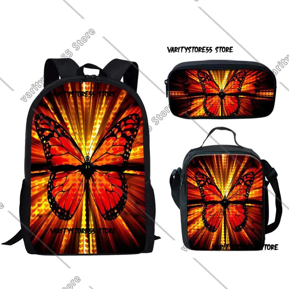 Butterfly Backpack Backpack Elementary School Campus Large Capacity Backpack Meal Bag Pencil Case Three Piece Set