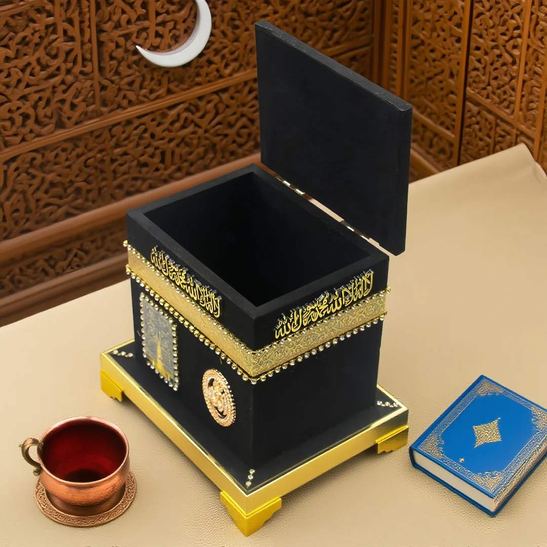 Flip-top Dust-proof Prayer Bead & Jewelry Storage Box Ornament in Architectural Shape, Desktop Storage Decor Craft