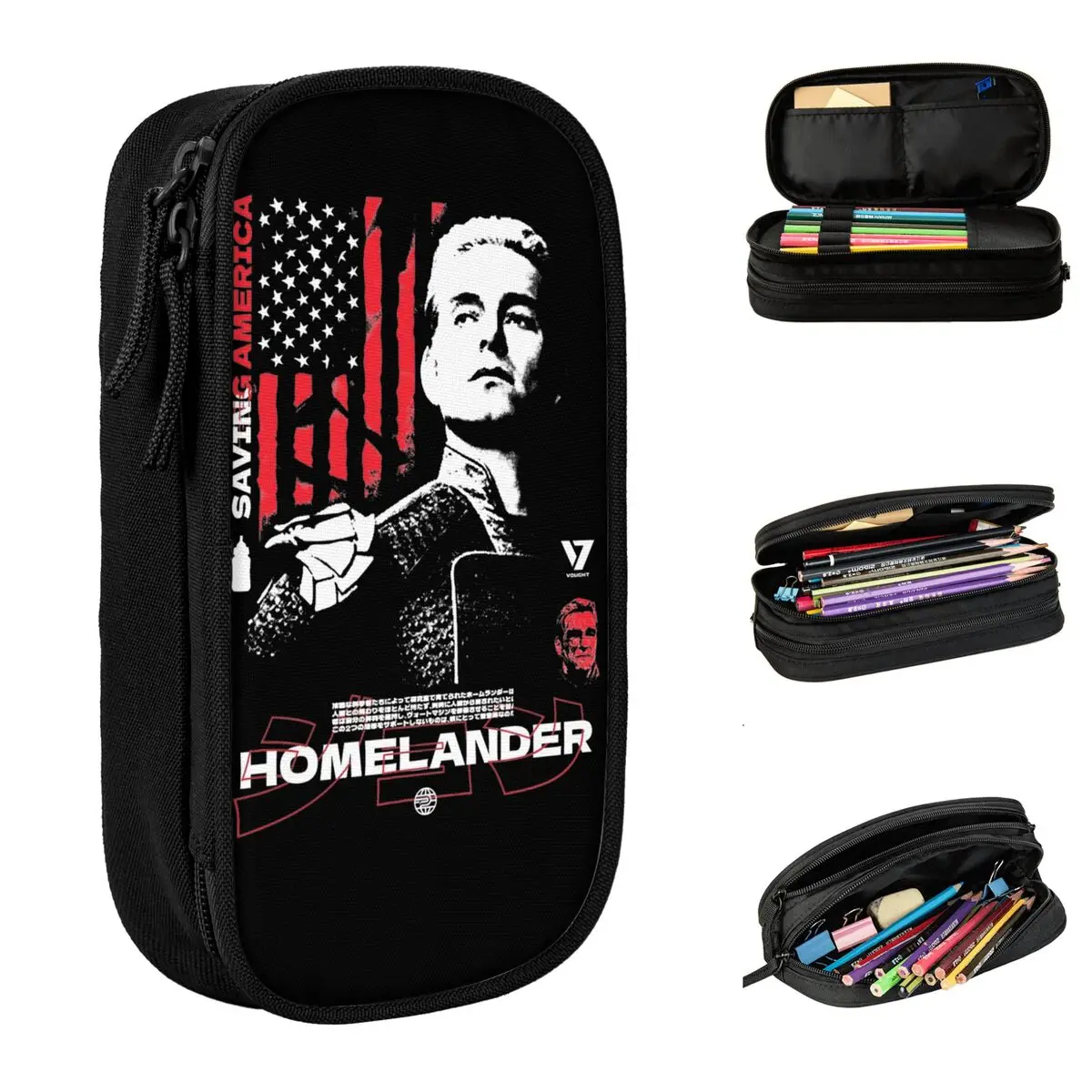 Neu die Jungen Homelander sparen Amerika Feder mäppchen Bleistift box Stift Box große Aufbewahrung taschen Schul bedarf Reiß verschluss Briefpapier