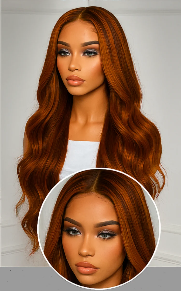 5x5 # 4/350 تسليط الضوء على الباروكات غلويليس الباروكات تسليط الضوء على الزنجبيل مع الجسم موجة الدانتيل الباروكات شعر الإنسان مع شعر الطفل للنساء