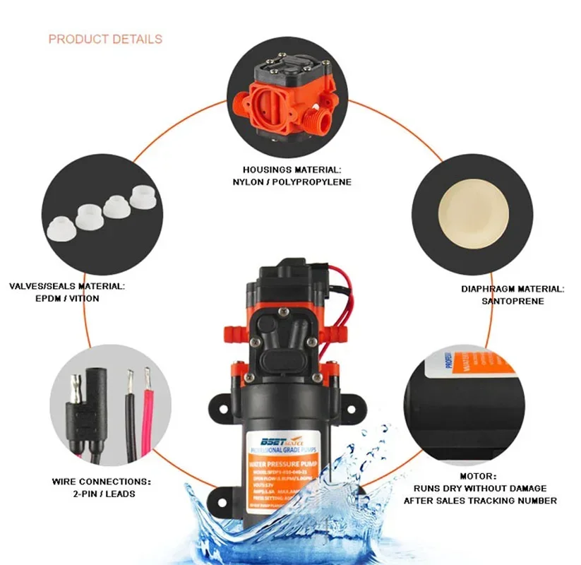 35PSI 12V Marine Water Pump Diaphragm Self Priming Pump Boat Accessories Showers Toilets Water Transfer Motor for RV Caravan