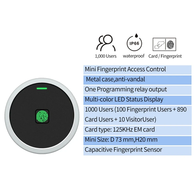 VOLLSTÄNDIG runder Stil, integrierte EM-RFID-Türzugangskontrolle, wasserdichter Metall-Entsperrungsalarm mit Fingerabdruck-/Stiftcode, Manipulationsschutz