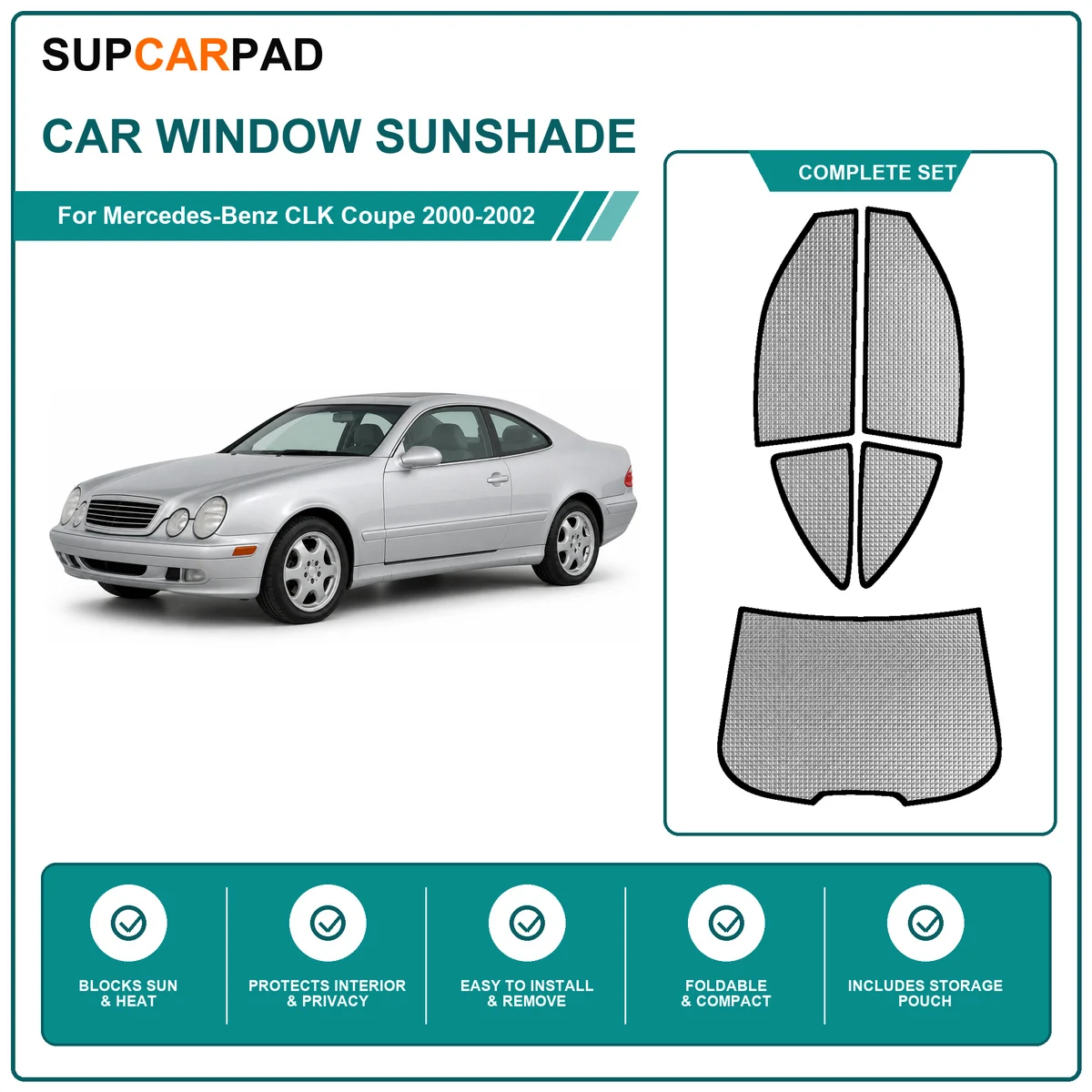 For Mercedes-Benz CLK Coupe 2000-2002 Full Set Car Window Sunshades UV Block Privacy Heat Insulated Foldable Car Curtain