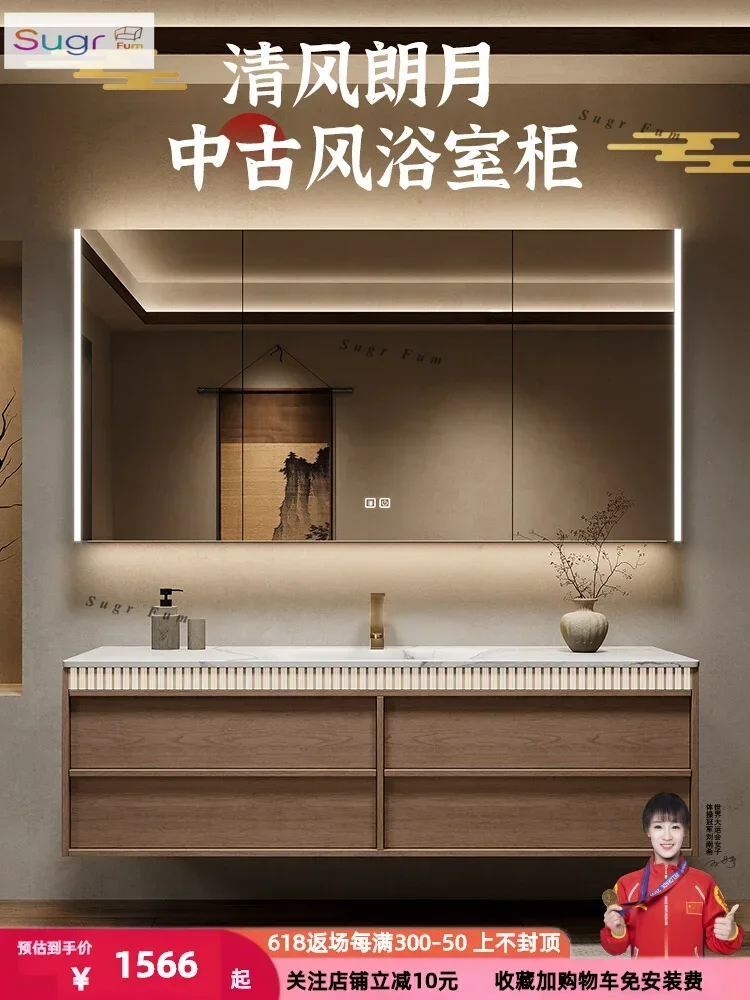 

Medieval retro bathroom cabinet combination bone line bathroom washstand natural luxury stone washbasin cabinet wash basin