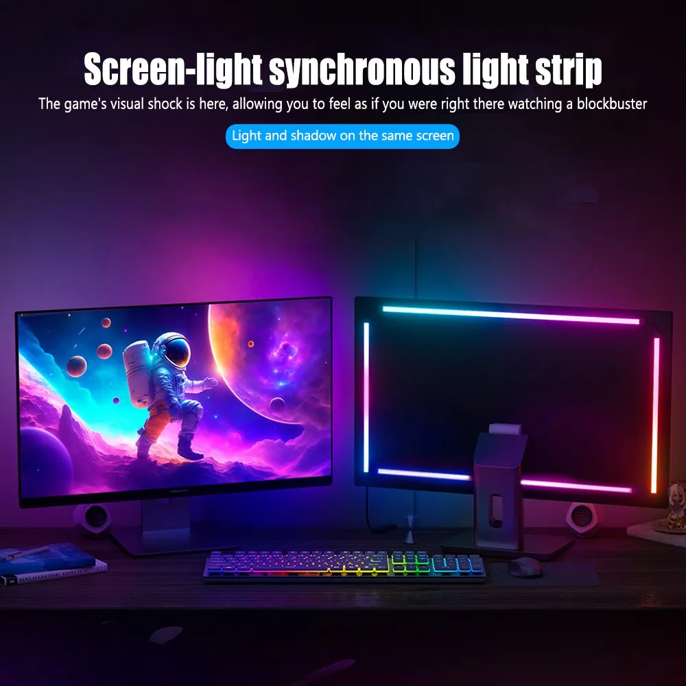 E5 Gaming RGB Sync Light Strip Computer Monitor Backlight DIY LED Strip Light PC Display Music Sync APP Control Game Room Decor
