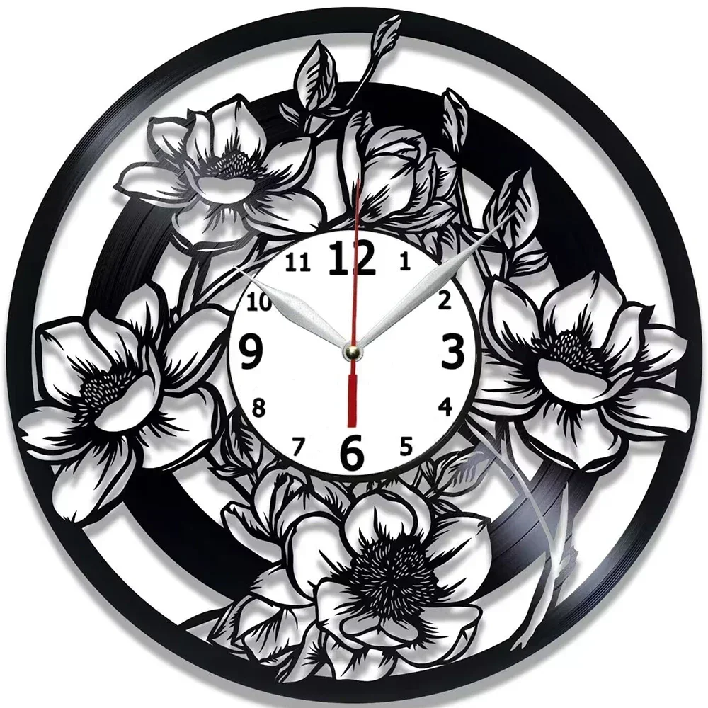 Beautiful Flowers Vinyl Record Wall Clock Blooming LED Color Changing Wall Clock Mom's Home Decoration Wall Watch