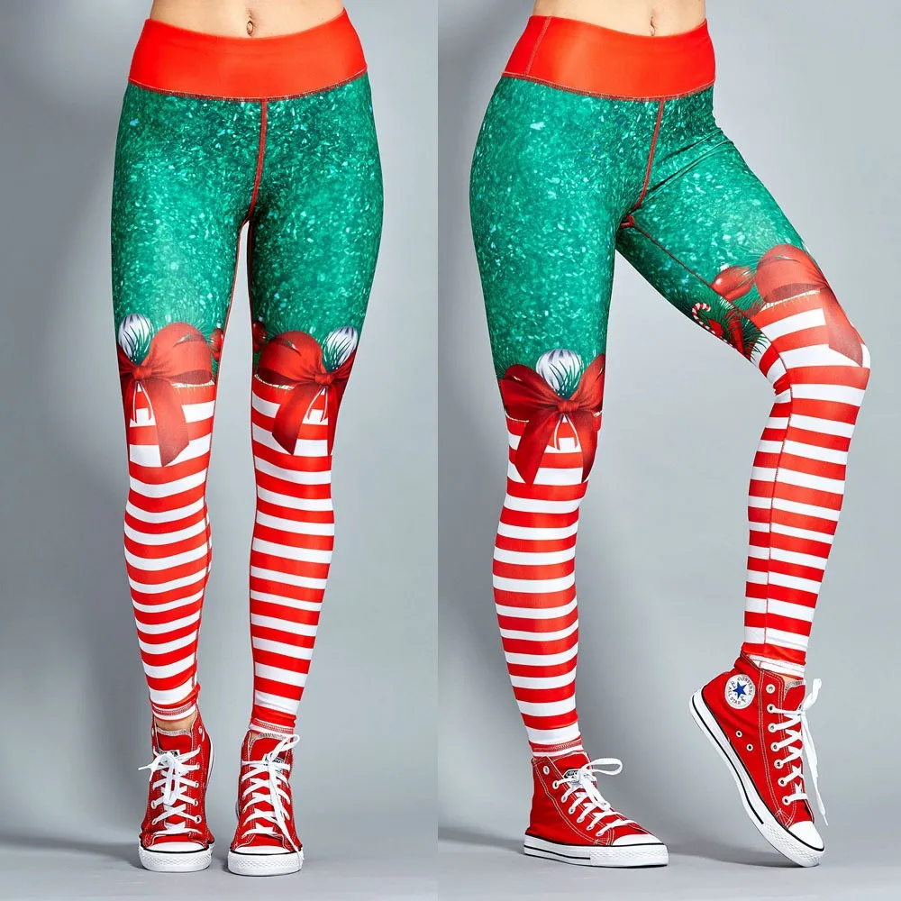 Leggings con estampado navideño de cintura alta para mujer, pantalones deportivos ajustados para Fitness, Yoga, pantalones elásticos de entrenamiento, pantalones sexys para mujer