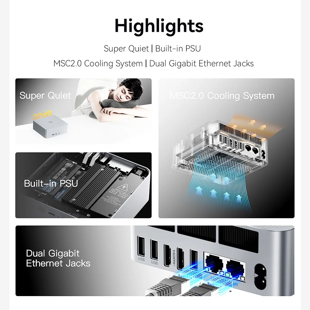 Beelink EQR6 6600H كمبيوتر صغير AMD Ryzen 5 DDR5 16GB SSD 500GB PCIe4.0 Wifi6 4K BT LAN كمبيوتر مكتبي