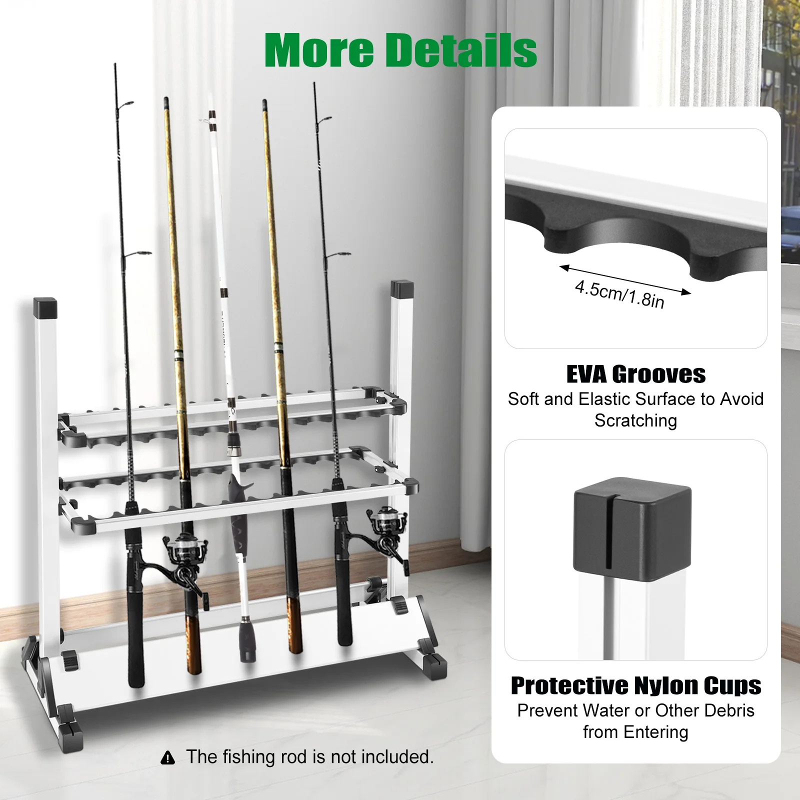 24 Slots Angelrute Rack Halter Aluminium Legierung Angelruten Display Rack Höhe Einstellbar Angelrute Lagerung Organizer Regal – Detail 5