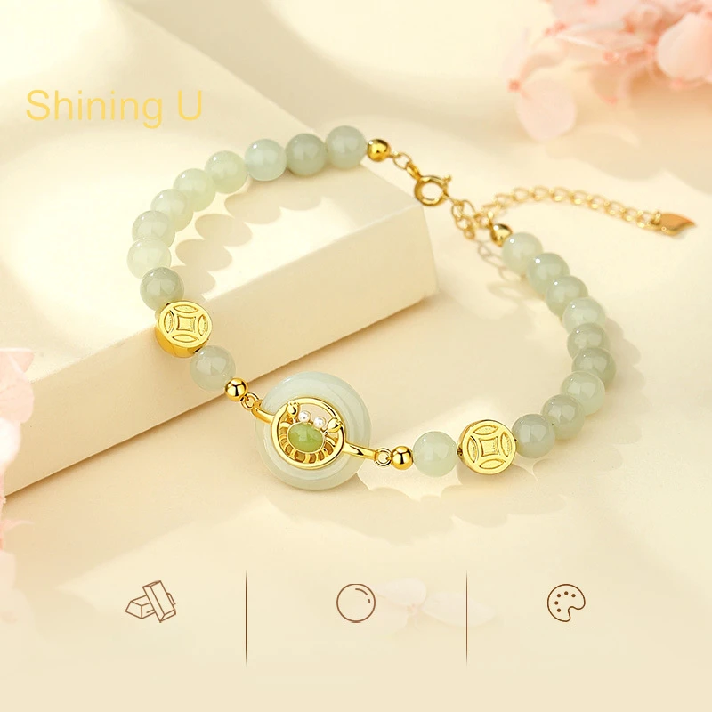 Блестящий браслет из серебра 925 пробы с нефритовой пряжкой для женщин, Изящные Ювелирные изделия, подарок в китайском стиле Блестящий браслет из серебра 925 пробы с нефритовой пряжкой для женщин, Изящные Ювелирные изделия, подарок в китайском стиле