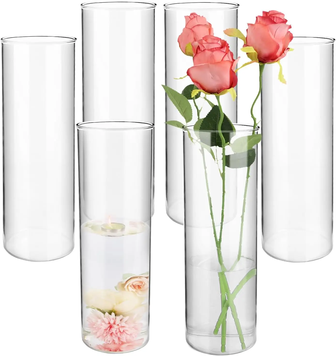 Glass Cylinder Vases for Centerpieces, 16 Pcs Large Clear Hurricane Glass Candle Holders 16 Inch Tall Floating Candle Vases Bulk