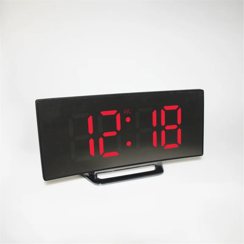 Curved Screen Clock Electronic Clock Large Screen LED Mirror Clock Silent Alarm Clock Creative Surface Bedside Clock Room Decor