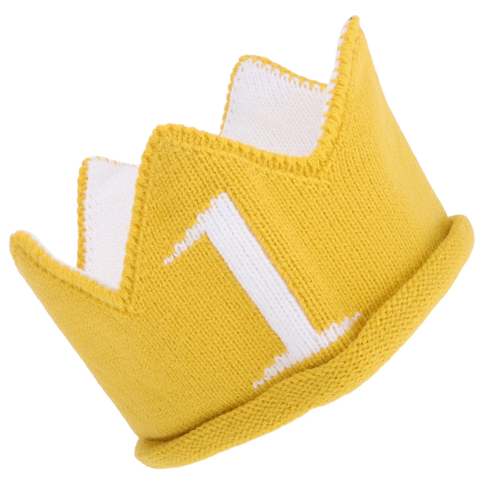 

Adorable Knitted Crown Hat for 1 Year Old Yellow Baby Birthday Hat Comfortable Fit Perfect for First Birthday Celebration