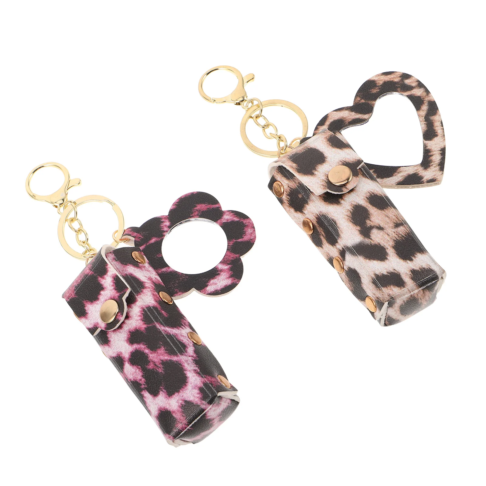 

2Pcs Portable Lipstick Pouch PU Leopard Print Makeup Organizer Compact Travel Case for Women Keychain Snap Button Mini