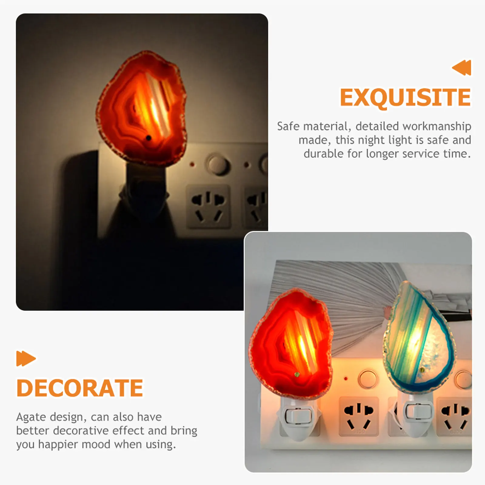 LED Night Light Agate Decorative Plug In Bedroom Lamp Compact Cozy Lighting 120V US Plug