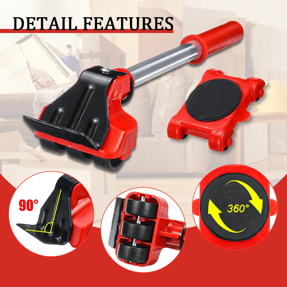 1Set New Professional Furniture Mover Tool Heavy Stuffs Transport Lifter Wheeled Mover Roller with Wheel Bar Moving Hand Device