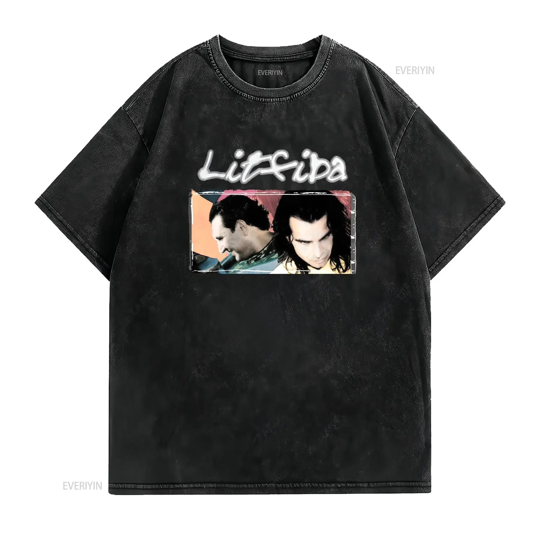 T shirt vintage anni '90 Litfiba Tour band rock Taglia L Girocollo Stile casual Tessuto leggermente elasticizzato Motivo