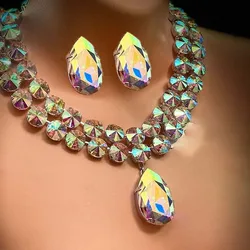 Stonefans Double Layer Necklace Set Free Shiping for Women Luxury 2024 Earring Rhinestone Fashion Bridal Dubai Set Party Gifts