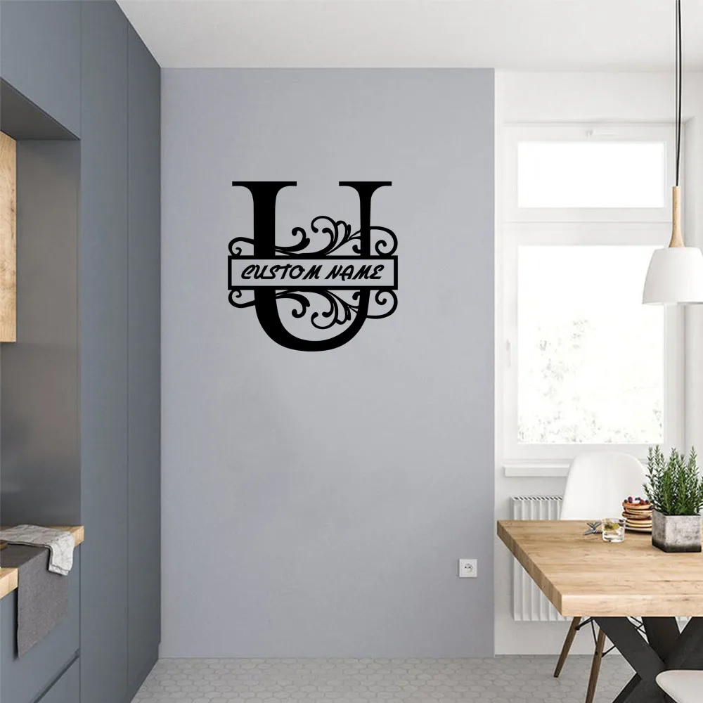 Autocollants muraux en forme de lettre U, texte personnalisable, papier peint artistique auto-adhésif pour la décoration de la maison, accessoires de décoration murale, 1 pièce