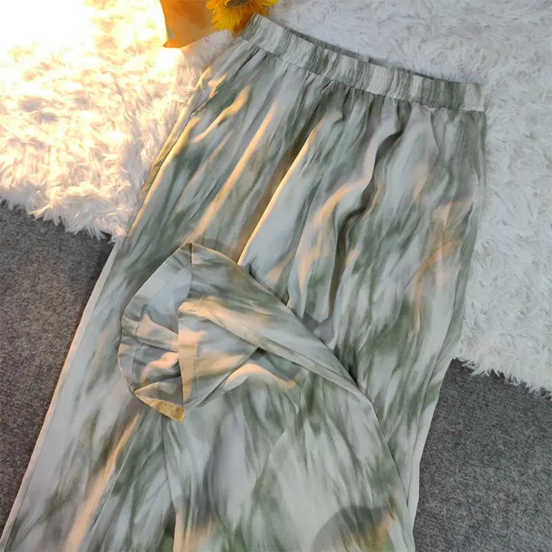 Pantalones Tie Dye para mujer, Pantalones holgados verdes de verano Harajuku, Pantalones acogedores con cintura elástica, Pantalones anchos, ropa de calle para adolescentes, moda coreana