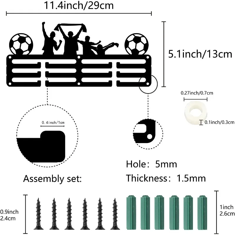 1 шт., держатель для медалей, вешалка для медалей, дисплей для настенного домашнего значка, гонка, футбола, гимнастики, медалиста для плавания, черный 11,4x5,1 дюйма