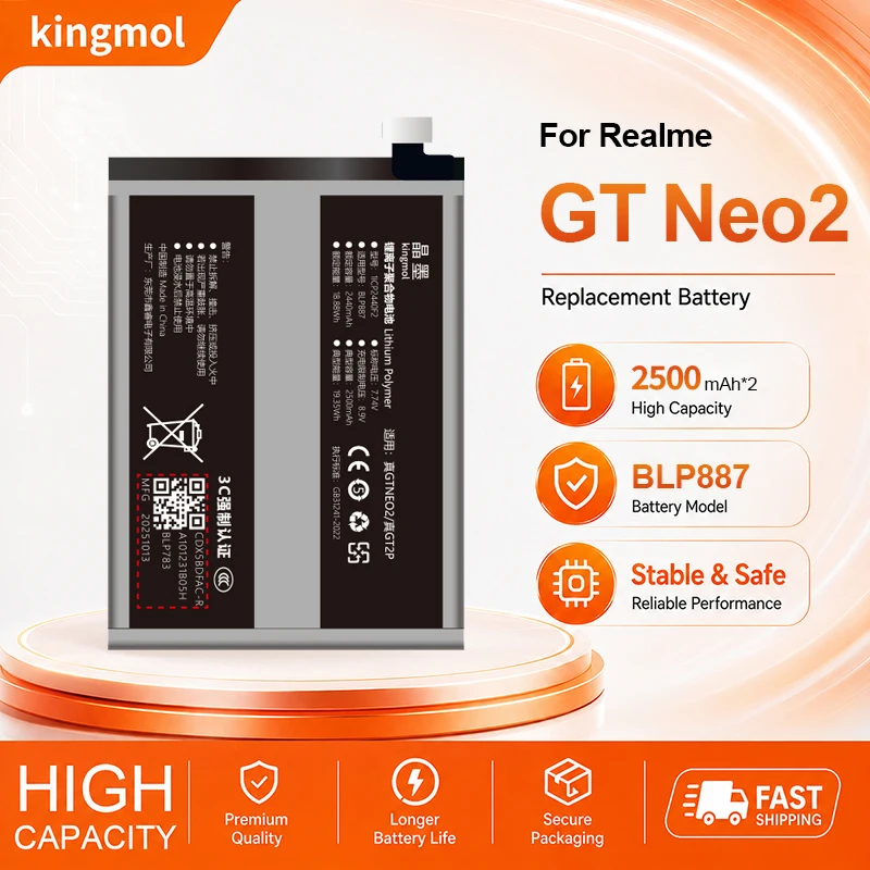 Kingmol BLP887 5000mAh Battery for Realme GT Neo 2 Pro Neo2 Neo3 80W Replacement High Capacity Batteries