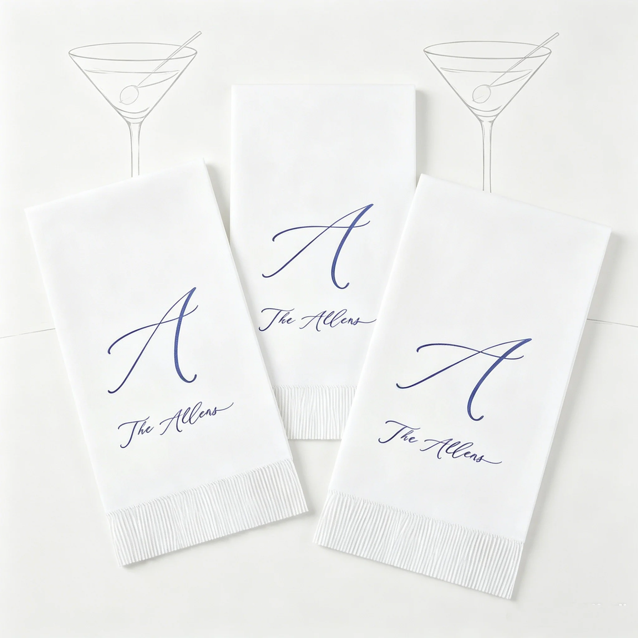 

50pcs Personalized Monogram & Family Name Napkins, Custom Blue Script Initial Printed Paper Napkins for Wedding, Anniversary & S