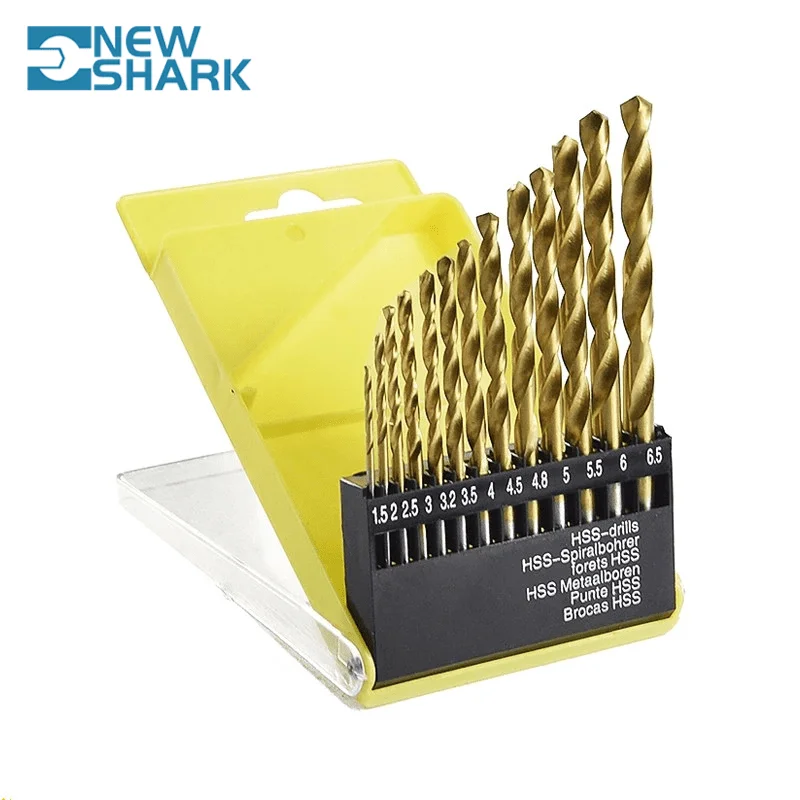 13pcs 1.5-6.5mm Twist Drill Bit Set HSS Titanium Coated Round Shank Punch Hole Tool Core Woodworking Tools Hard Metal Drill Bits