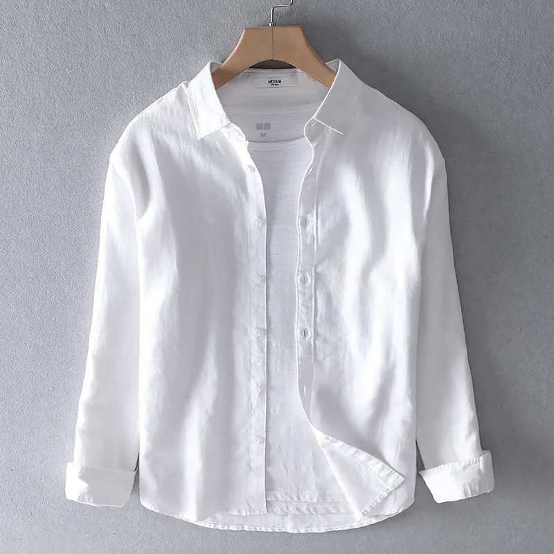 

New Men's Cotton Linen Long Sve irt Casual Versatile Youth Spring Autumn Wear Comfortable Breathable Stand Fit No Brand