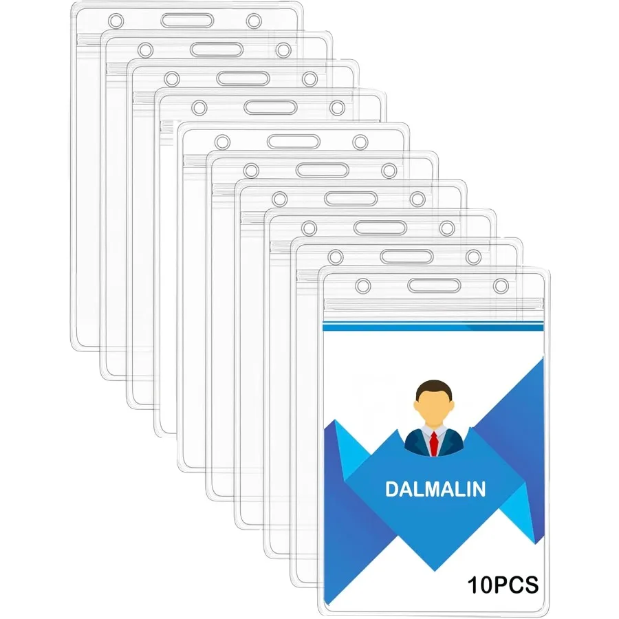 

10 шт. Толстый держатель для бейджа Era для ремешка - вертикальный прозрачный держатель для удостоверений личности с водонепроницаемой закрывающейся молнией - держатель для меток для медсестры