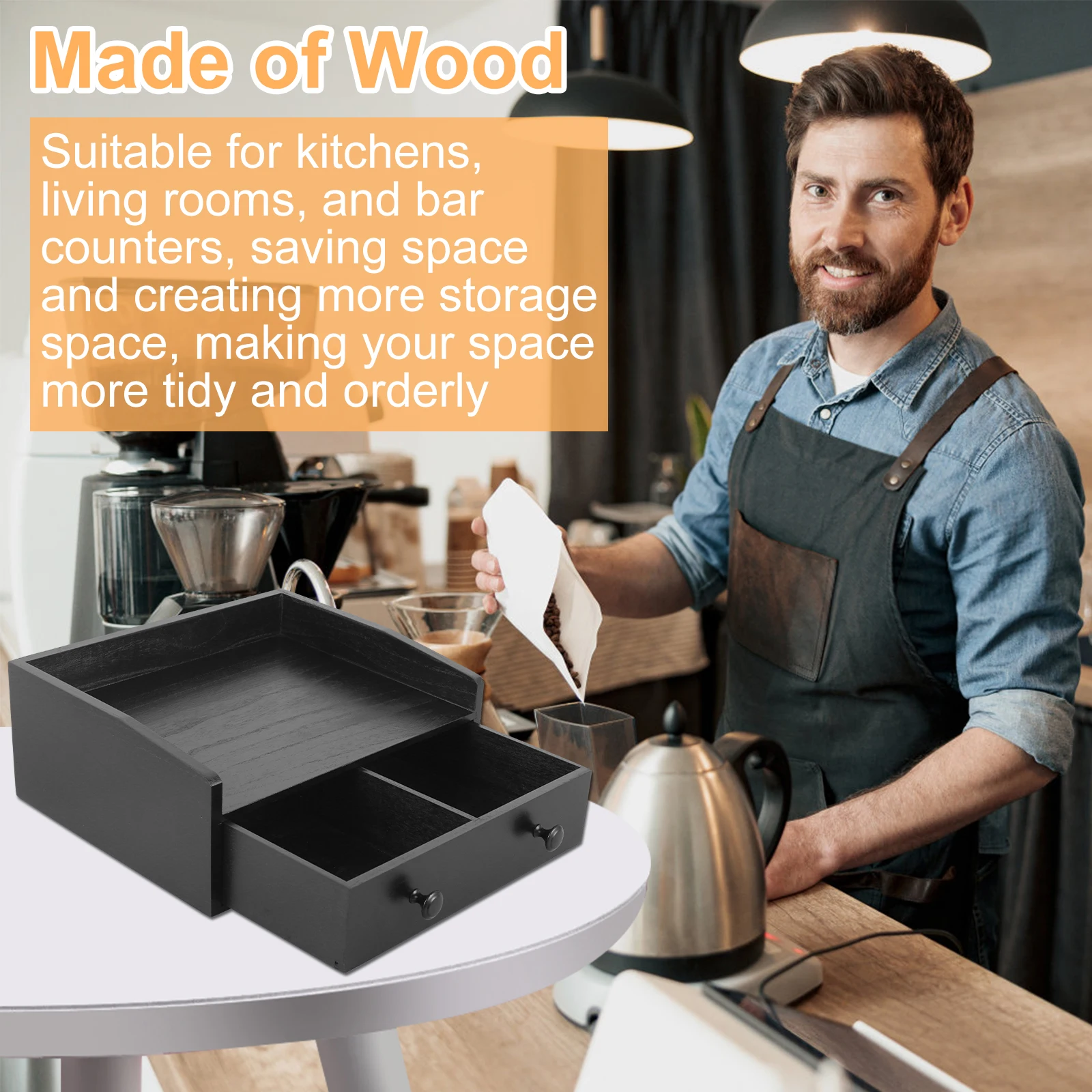 Wooden Coffee Rack Countertop Coffee Bar Organizer with Drawer Large Capacity  Vintage Coffee Organizer Station for Home Office