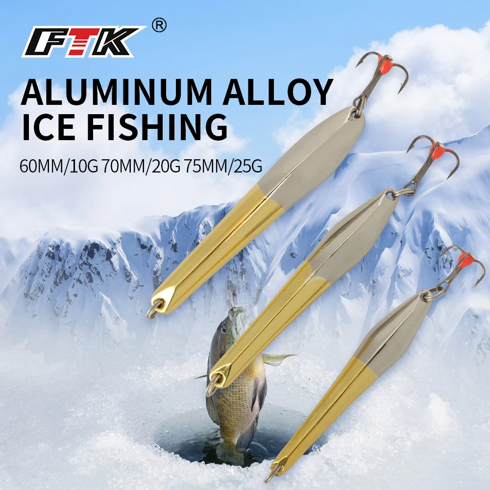 

FTK Ice Fishing Lure Aluminum Alloy Wobbler Spinners Spoon 10g 20g 25g Metal Hard Artificial Bait Treble Hook for Winter Fishing