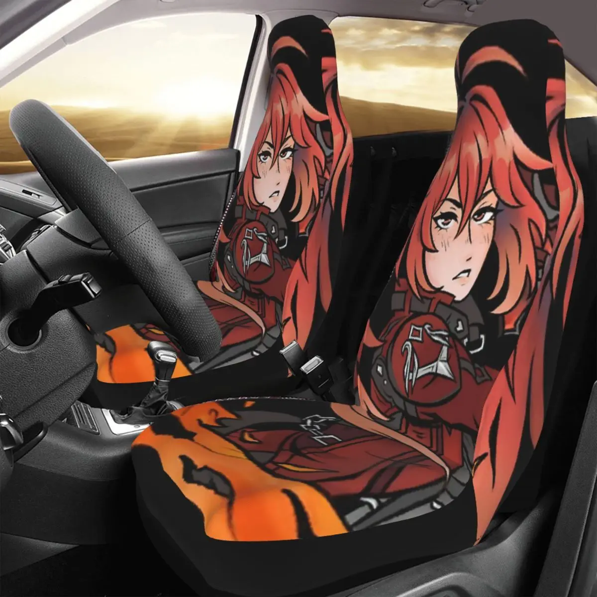 Diluc - Genshin Impact Cartoon Animation Car Seat Cover Custom Printing Universal Front Protector Accessories Cushion Set