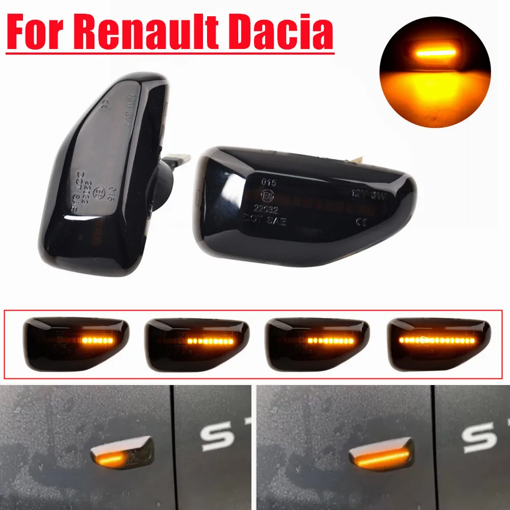 2Pcs LED Dynamic Side Marker Light Arrow Turn Signal Blinker Lamps For Dacia Logan 2 Sandero 2 Duster 2 Renault Stepway