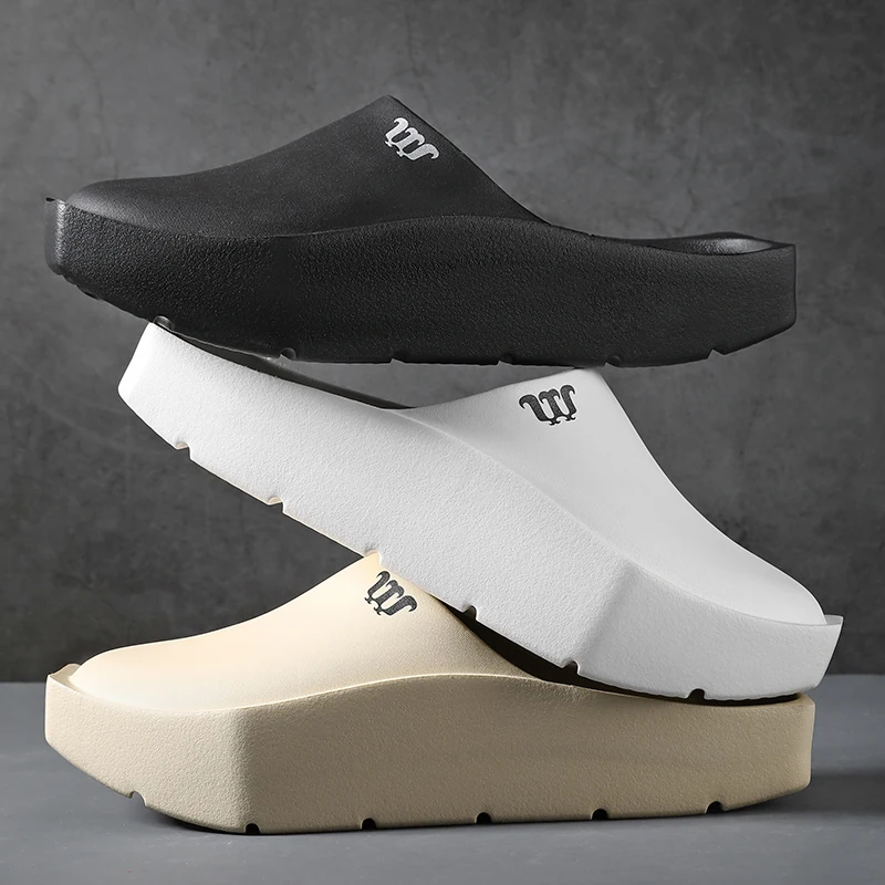 

Мужские сандалии в стиле панк, шлепанцы на массивной платформе с острым угловым дизайном, нескользящие уличные тапочки для уличной одежды, повседневный комфорт