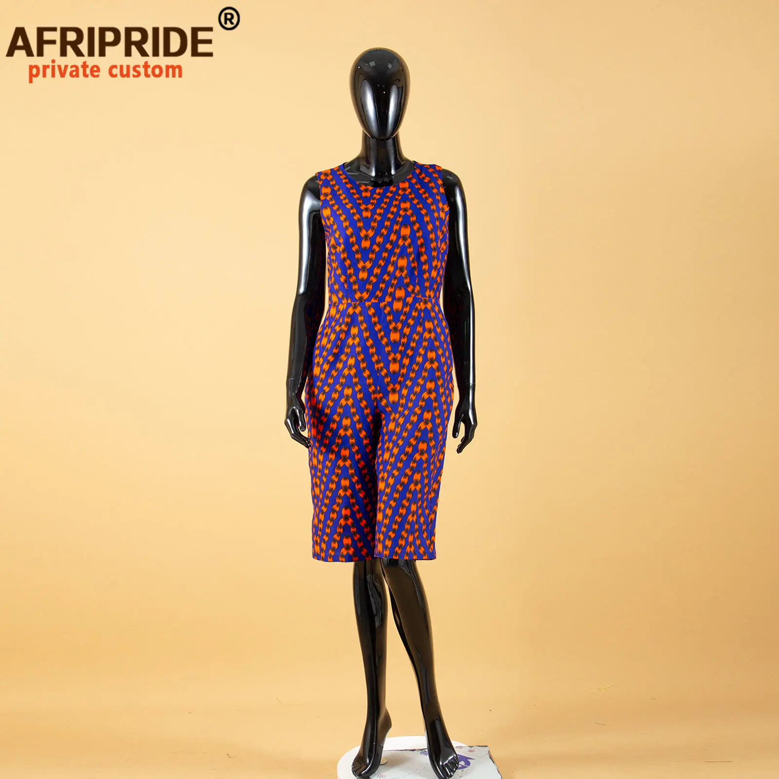 Tute con stampa africana per donna Bazin Richi senza maniche al ginocchio donna Casual pagliaccetto in cotone tutina A1929001